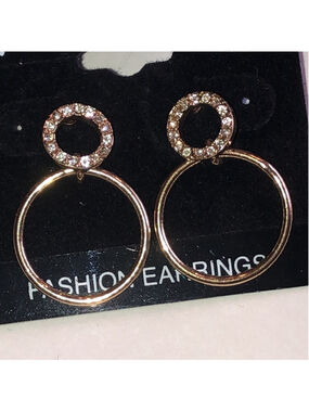Taramanda Gold Tone CZ Rhinestone Circle Earrings